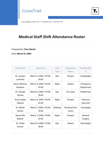Free Medical Staff Shift Attendance Roster Template to Edit Online