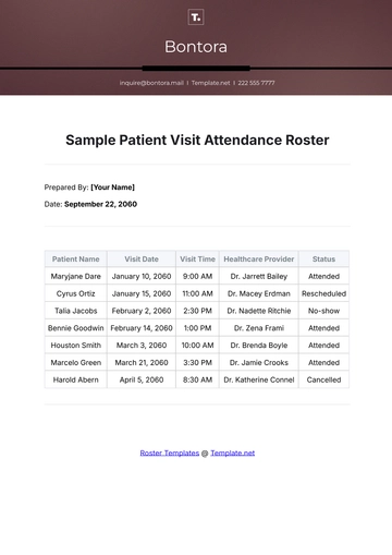 Free Sample Patient Visit Attendance Roster Template to Edit Online