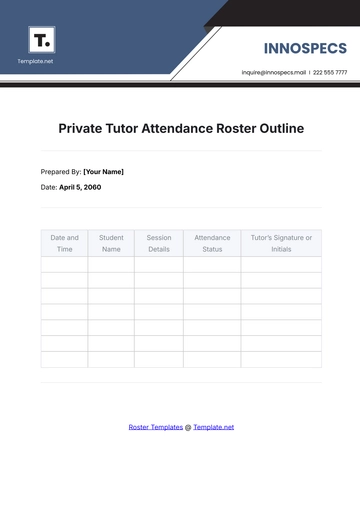 Free Private Tutor Attendance Roster Outline Template to Edit Online