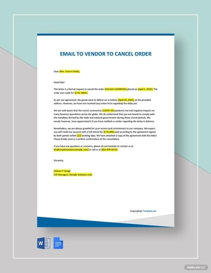 Email To Vendor To Cancel Order Template