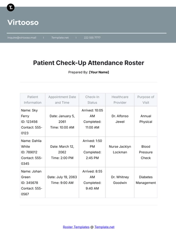 Free Patient Check- Up Attendance Roster Template to Edit Online