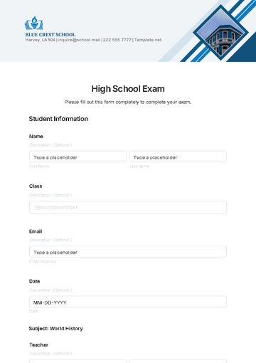 Free High School Exam Template to Edit Online