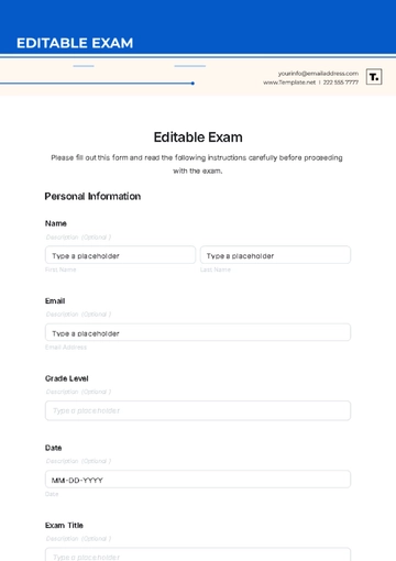 Free Editable Exam Template to Edit Online