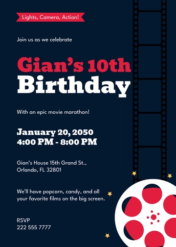 Free Movie Birthday Party Invitation Template to Edit Online