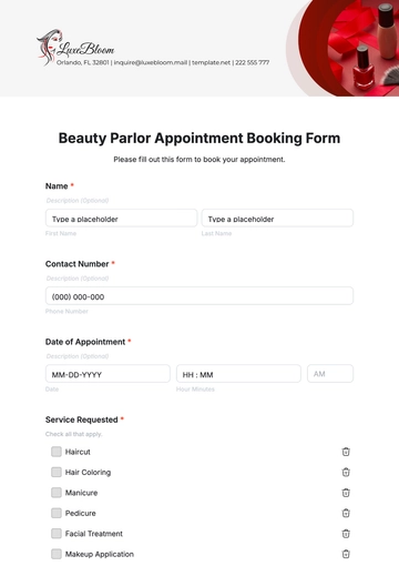 Free Beauty Parlor Appointment Booking Form Template to Edit Online