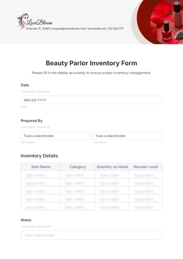 Free Beauty Parlor Inventory Form Template to Edit Online