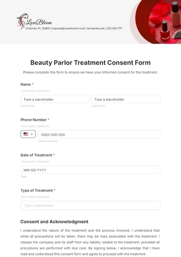 Free Beauty Parlor Treatment Consent Form Template to Edit Online