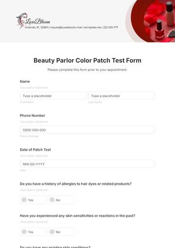 Free Beauty Parlor Color Patch Test Form Template to Edit Online