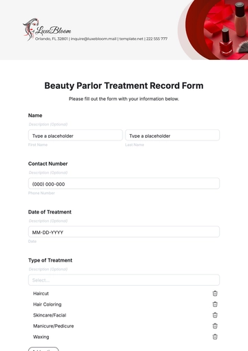 Free Beauty Parlor Treatment Record Form Template to Edit Online