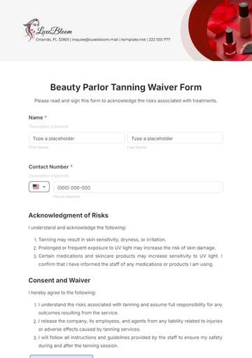 Free Beauty Parlor Tanning Waiver Form Template to Edit Online