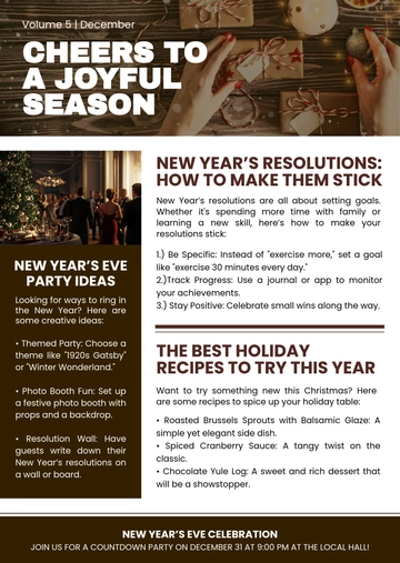 Free Merry Christmas and a Happy New Year Newsletter Template to Edit Online
