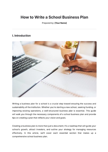 Free How to Write a School Business Plan to Edit Online