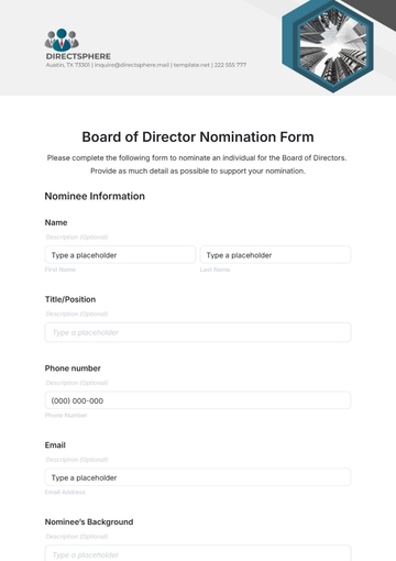 Free Board of Director Nomination Form Template to Edit Online