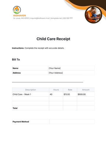 Free Child Care Receipt Template to Edit Online