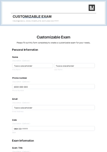 Free Customizable Exam Template to Edit Online