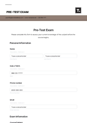 Free Pre-Test Exam Template to Edit Online