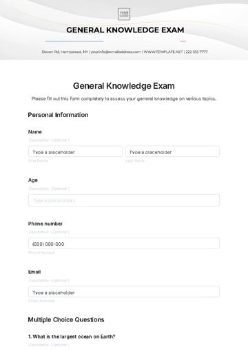 Free General Knowledge Exam Template to Edit Online