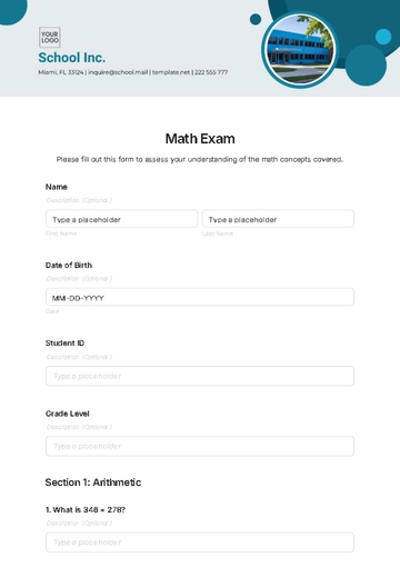 Free Math Exam Template to Edit Online