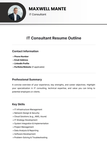 Free IT Consultant Resume Outline Template to Edit Online