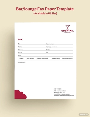 Bar/Lounge Fax Paper Template