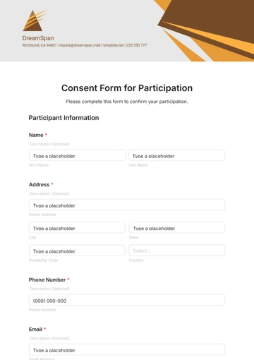 Free Consent Form for Participation Template to Edit Online