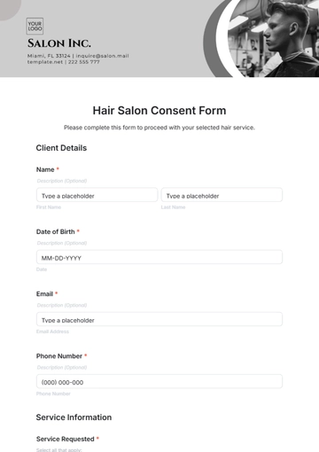 Free Hair Salon Consent Form Template to Edit Online