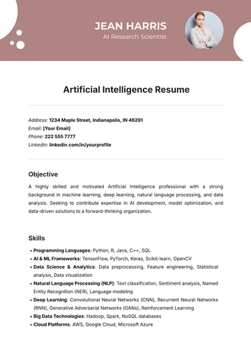 Free Artificial Intelligence Resume Template to Edit Online