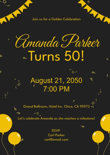 Free Gold Birthday Party Invitation Template to Edit Online