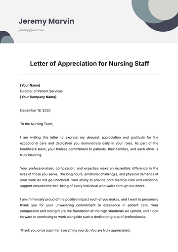 Free Letter of Appreciation for Nursing Staff Template to Edit Online