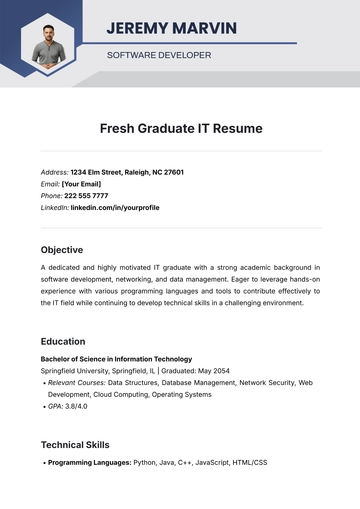 Free Fresh Graduate IT Resume Template to Edit Online