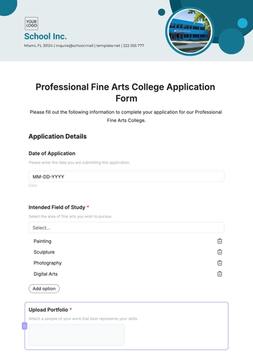 Free Professional Fine Arts College Application Template to Edit Online