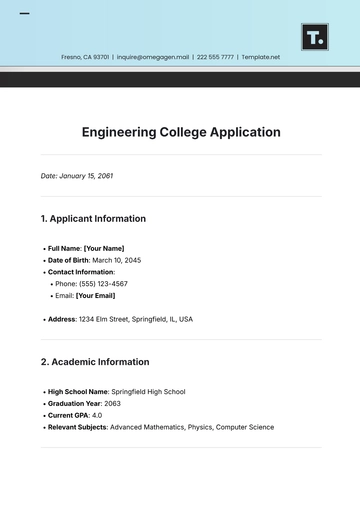 Free Engineering College Application Template to Edit Online