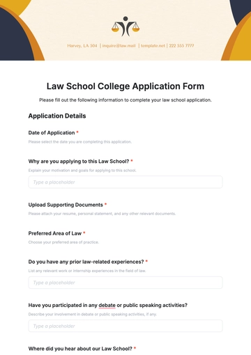 Free Law School College Application Template to Edit Online