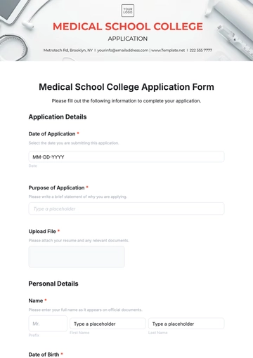 Free Medical School College  Application Form Template to Edit Online