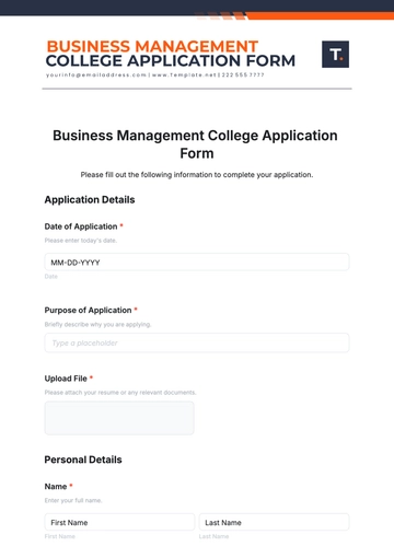 Free Business Management College Application Template to Edit Online