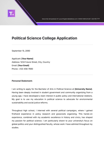 Free Political Science College  Application Template to Edit Online