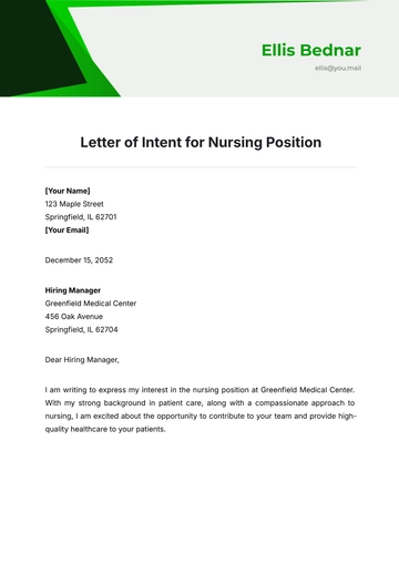 Free Letter of Intent for Nursing Position Template to Edit Online