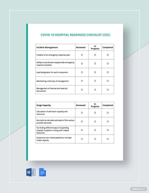 Coronavirus COVID-19 Hospital Readiness Checklist (CDC) Template Coronavirus COVID-19 Hospital Readiness Checklist (CDC) Template