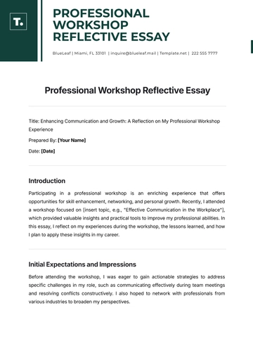 Free Professional Workshop Reflective Essay Template to Edit Online