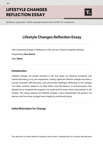 Free Lifestyle Changes Reflection Essay Template to Edit Online