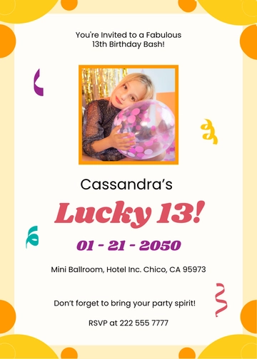 Free 13th Birthday Party Invitation Template to Edit Online