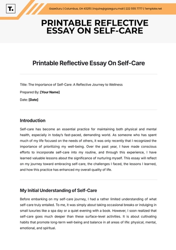 Free Printable Reflective Essay On Self-Care Template to Edit Online