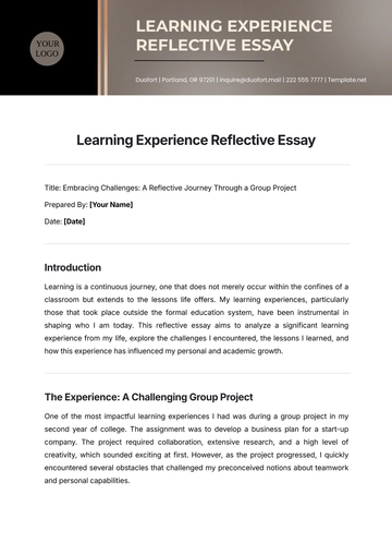 Free Learning Experience Reflective Essay Template to Edit Online