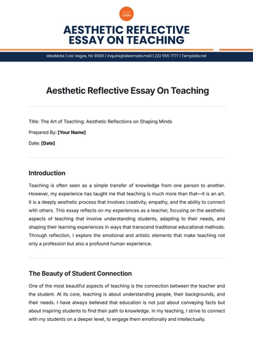 Free Aesthetic Reflective Essay On Teaching Template to Edit Online