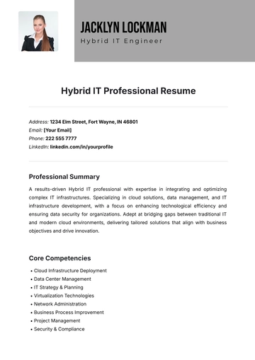 Free Hybrid IT Resume Template to Edit Online