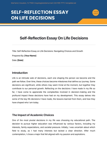 Free Self-Reflection Essay On Life Decisions Template to Edit Online