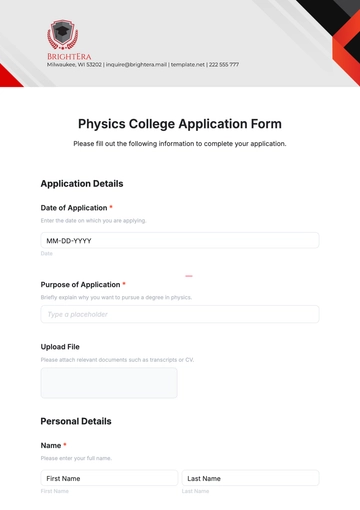 Free Physics College Application Template to Edit Online