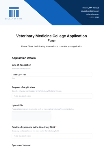 Free Veterinary Medicine College Application Template to Edit Online