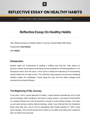 Free Reflective Essay On Healthy Habits Template to Edit Online