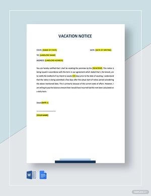Notice To Vacate To Landlord Template